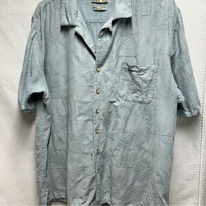 Batch Bay Casual Blue Button‎ Down Shirt with Short Sleeves 100% silk XXLT
